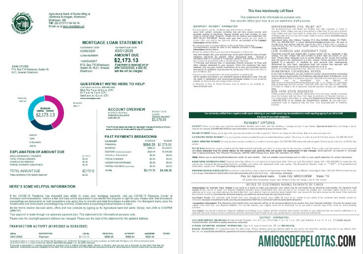 Declaração de empréstimo hipotecário do Banco Agrícola Sudanês do Banco Sudanês em formatos Word e PDF, 4 páginas 1 2 exemplo